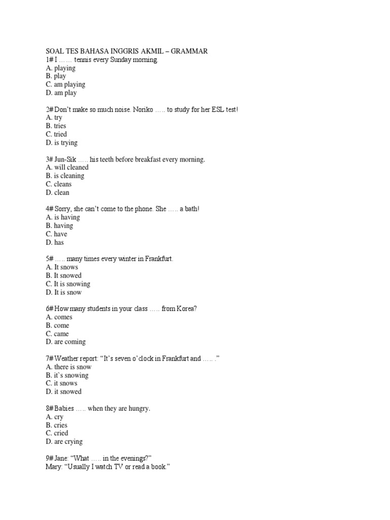 Soal Tes Bahasa Inggris Akmil Leisure