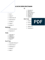 Name List For Safety Quiz Program