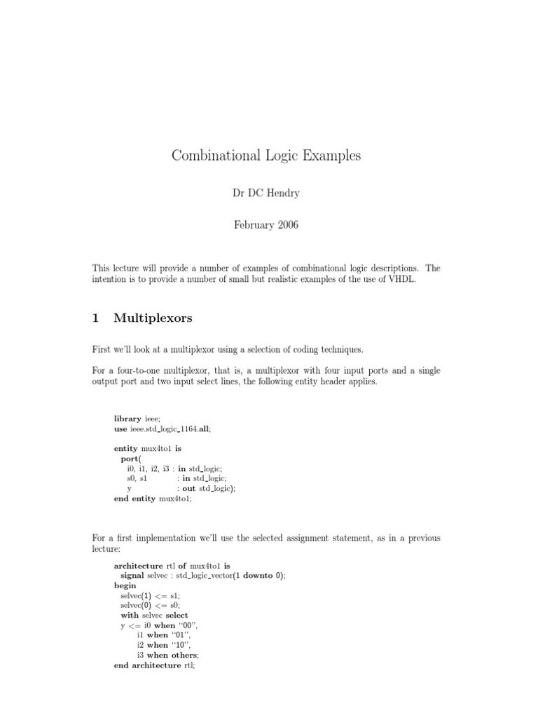 Lecture8 1 (CL Examples) | PDF | Logic Gate | Vhdl