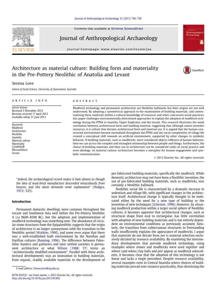 Architecture As MATERIAL CULTURE PDF | Download Free PDF | Neolithic