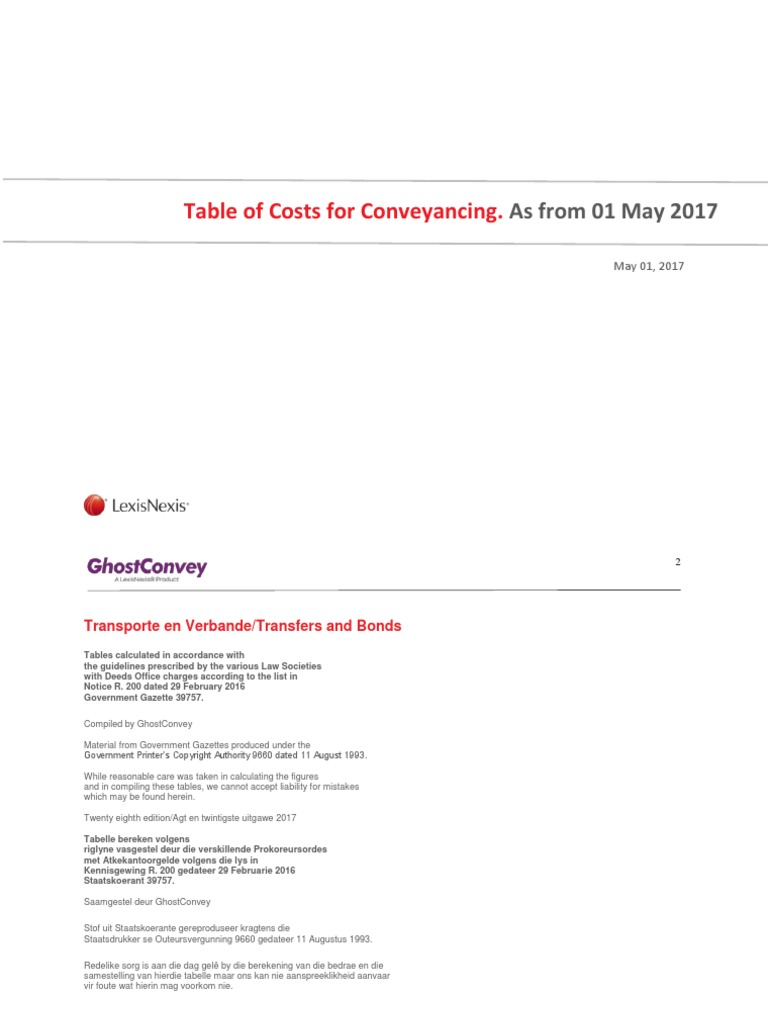 Conveyancing Fees From May 2017 Tables of Costs PDF Bonds (Finance) Value Added Tax