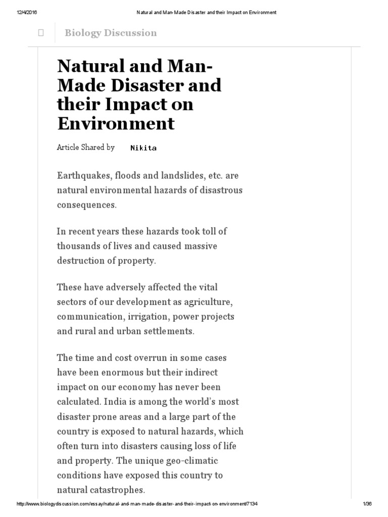Natural and Man-Made Disaster and Their Impact on Environment ...