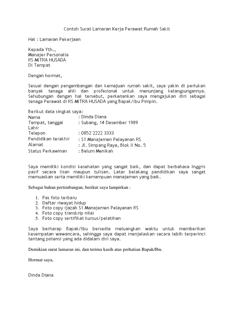 Download 94+ Contoh Surat Lamaran Kerja Rumah Sakit Terbaru Gratis