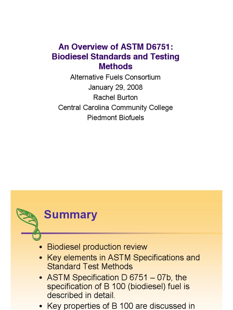 An Overview of ASTM D6751: Biodiesel Standards and Testing Methods ...