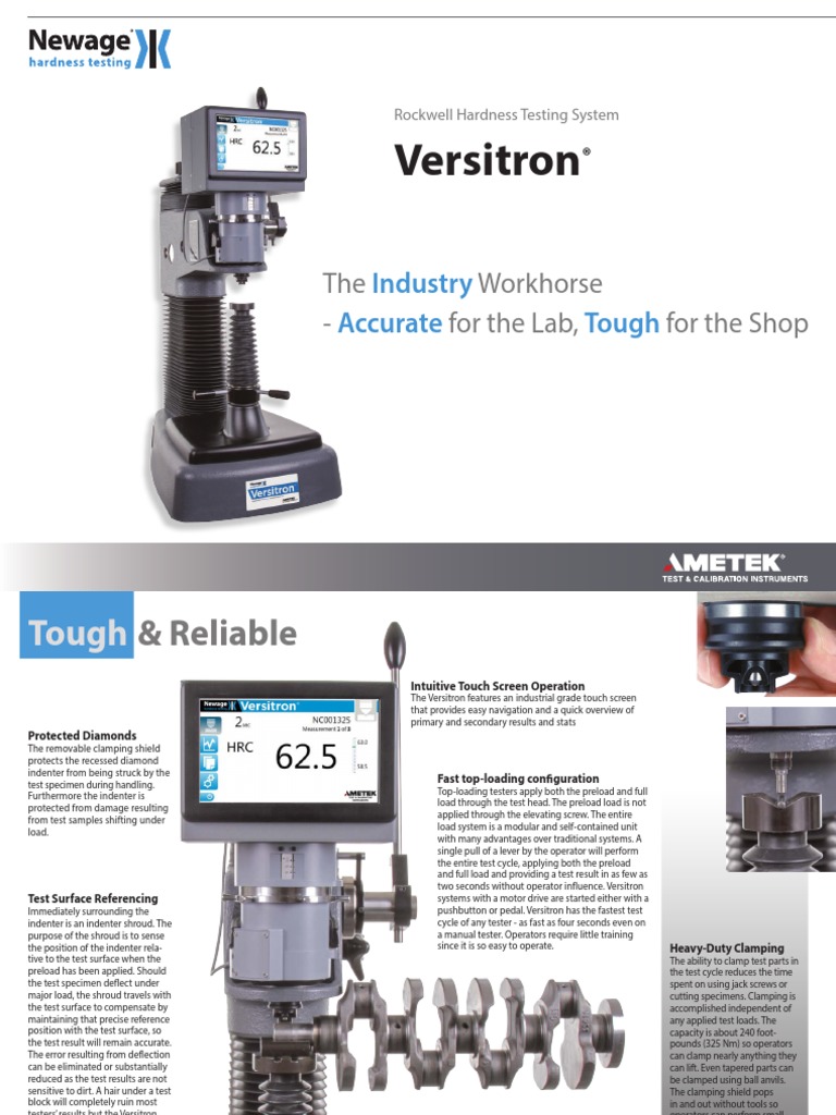 Rockwell Hardness Tester Versitron Spec Sheet PDF Software Testing