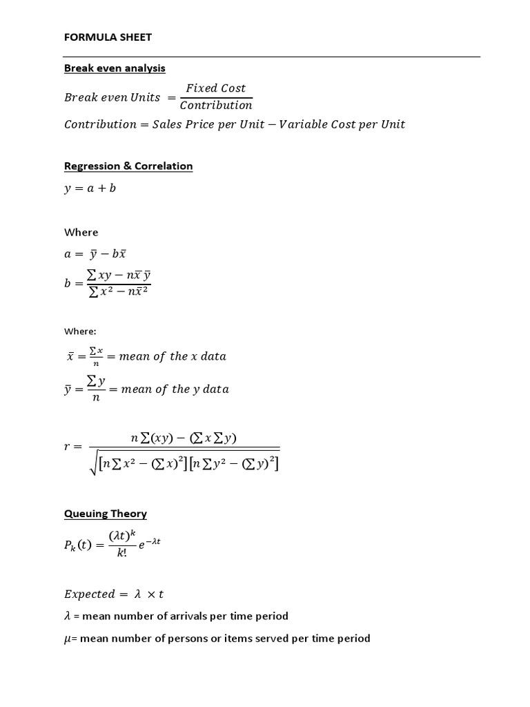 Formula Sheet | PDF | Evaluation Methods | Mathematical And ...