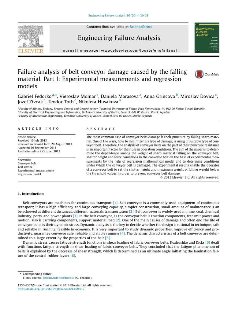 Failure analysis of belt conveyor damage caused by the falling material