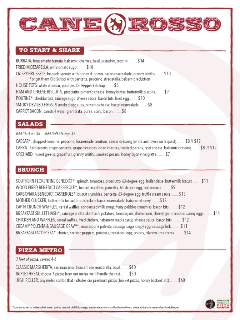 Cane Rosso Austin's Brunch Menu PDF Pizza Sausage