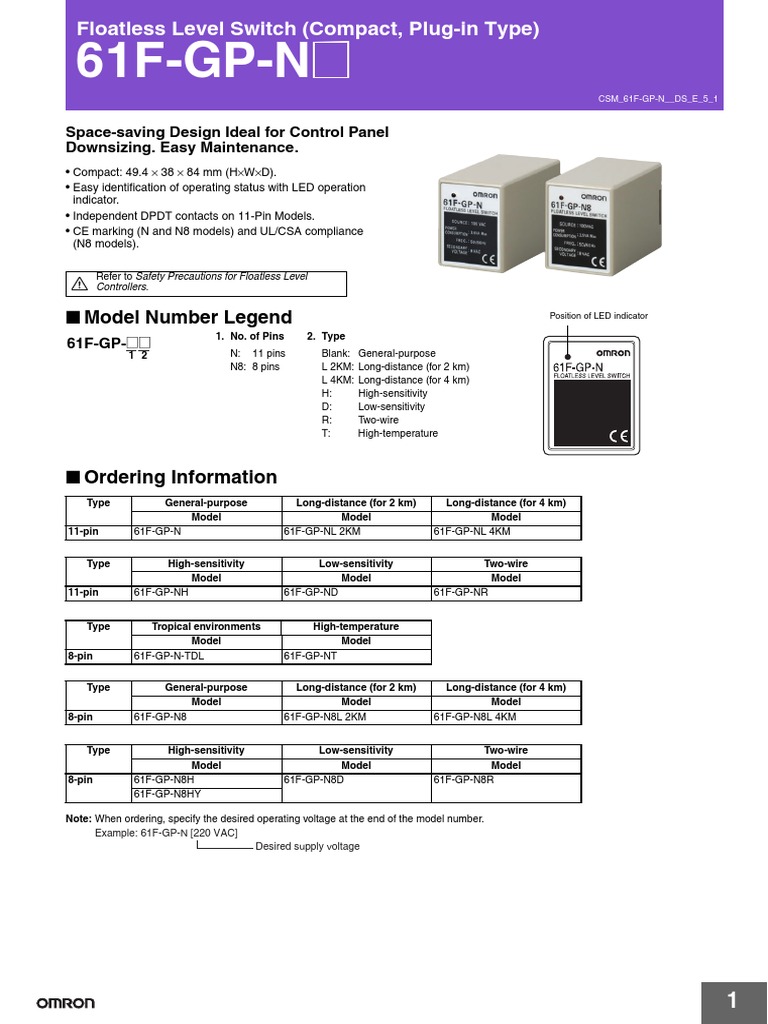 Compact Floatless Level Switch 61F-GP-N | PDF | Power Supply ...