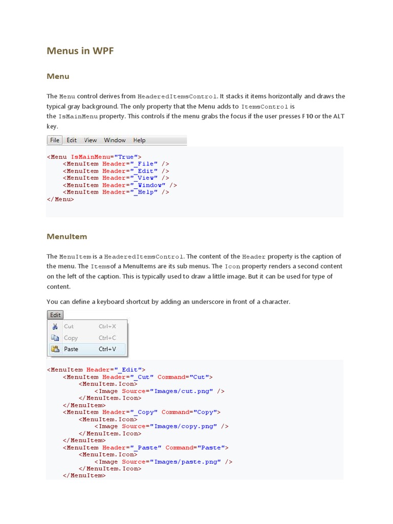 Menus in WPF | Windows Presentation Foundation | Page Layout