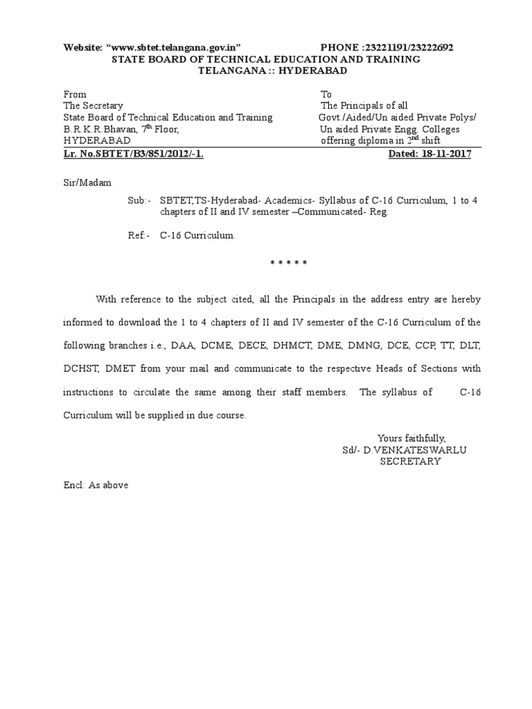 SBTET Telangana: C-16 Curriculum Update | PDF