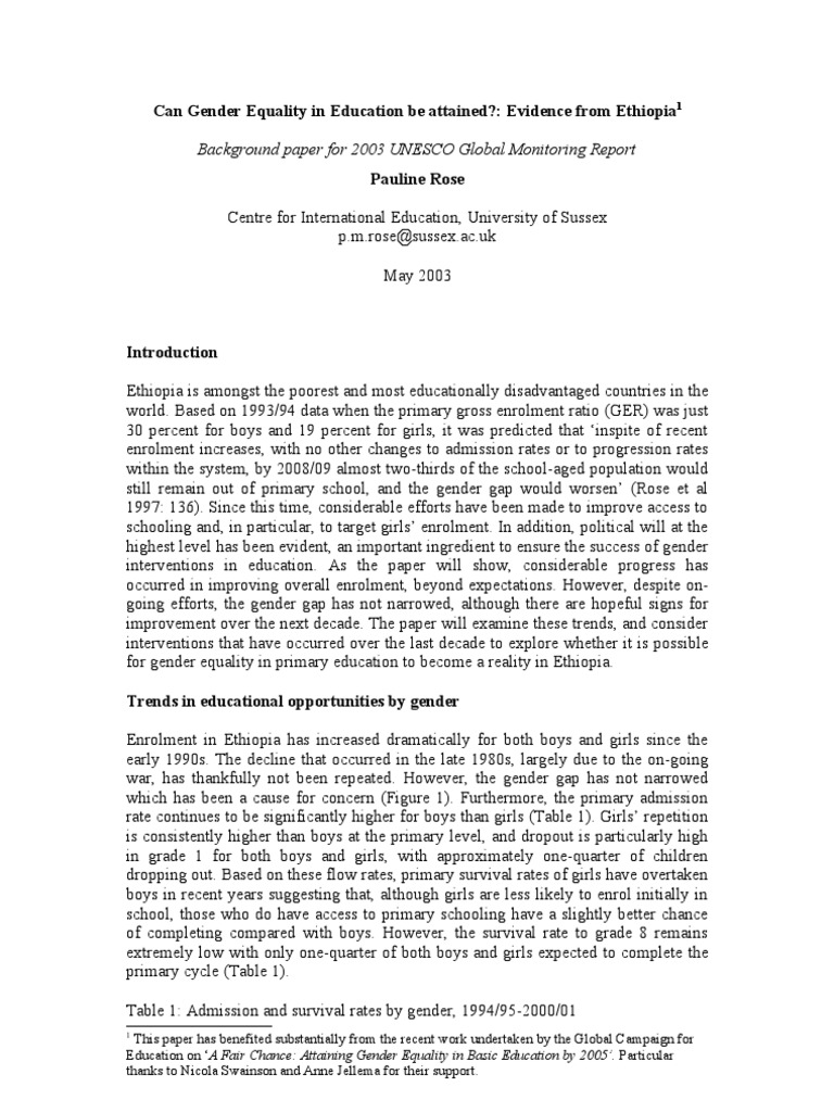 Gender Equality in Ethiopian Education | PDF | Poverty | Poverty ...