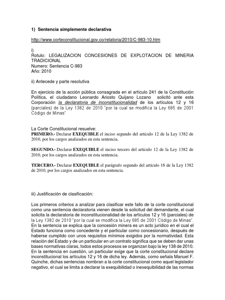 Sentencia Simplemente Declarativa | PDF | Constitución | Sentencia (Ley)
