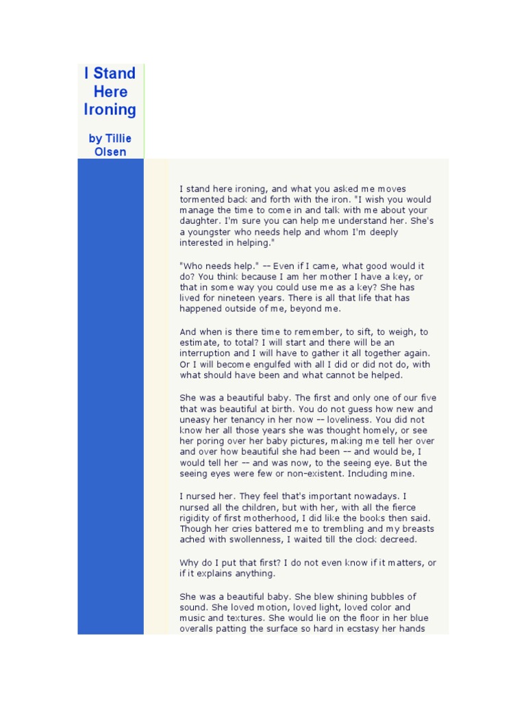 I Stand Here Ironing - Tillie Olsen | PDF | Business