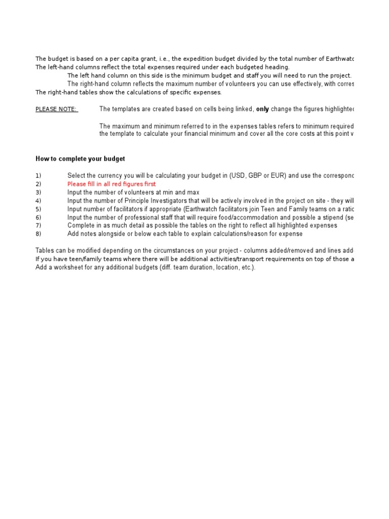 Earthwatch Expedition Budget Guide | PDF | Budget | Economies