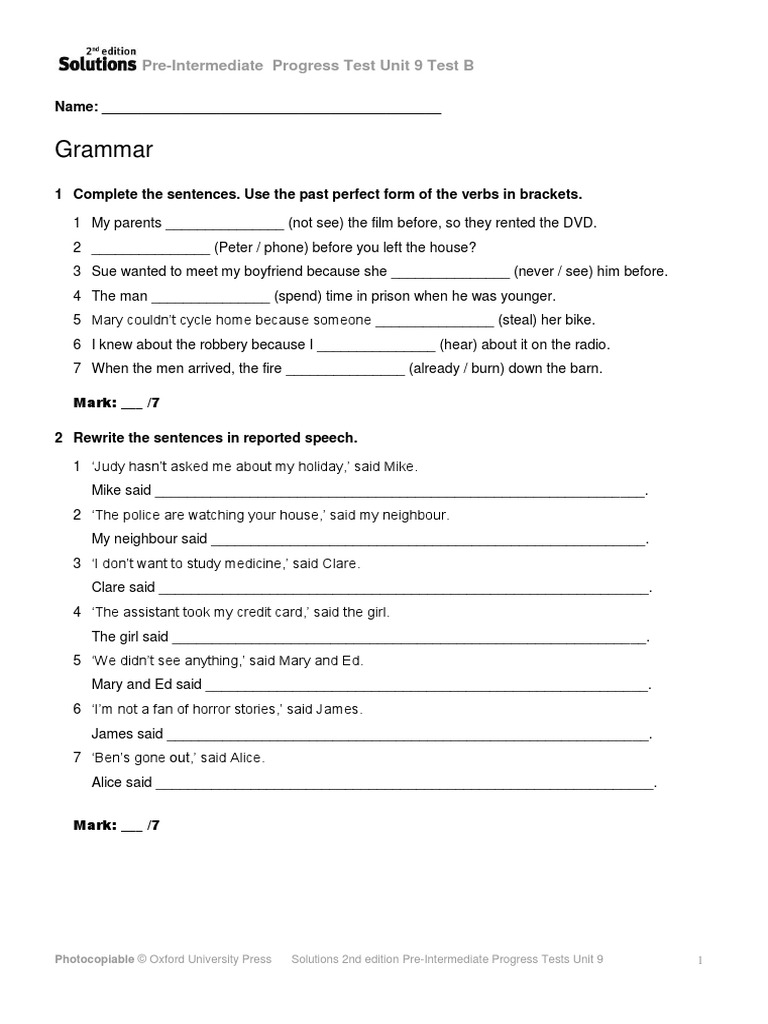 Oxford Solutions Pre Intermediate Unit 3