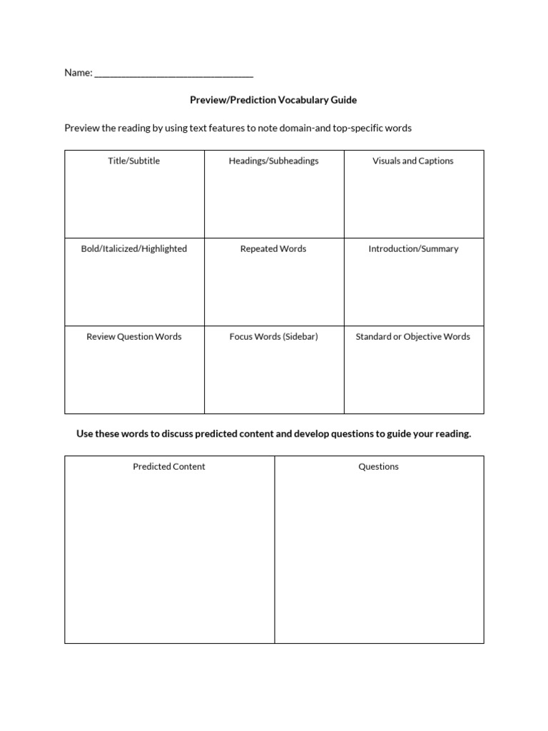 Preview 2fprediction Vocab Guide | PDF