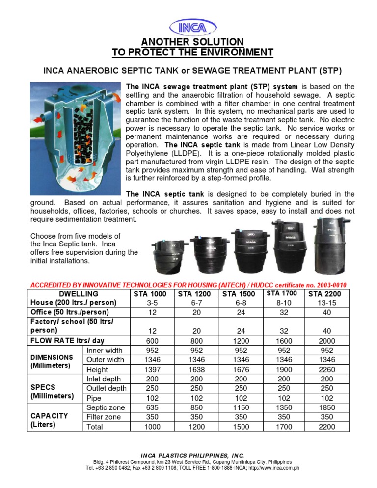 INCA Septic Tank Capacity Guide | PDF | Septic Tank | Sewage Treatment