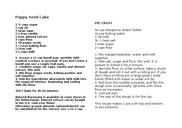 Poppy Seed Cake Recipe PDF