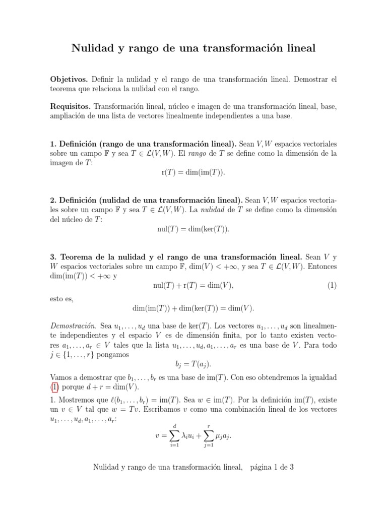 Dim Ker Image Es PDF | PDF | Mapa lineal | Base (álgebra lineal)