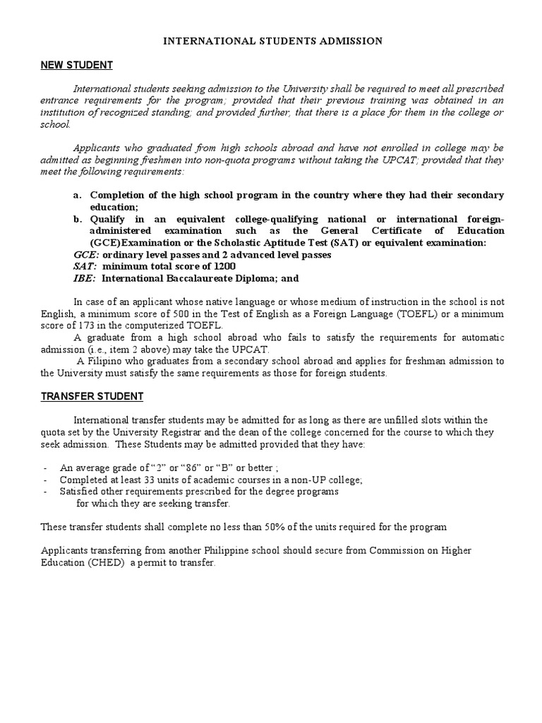 International Student Admission Guidelines | PDF | University And ...