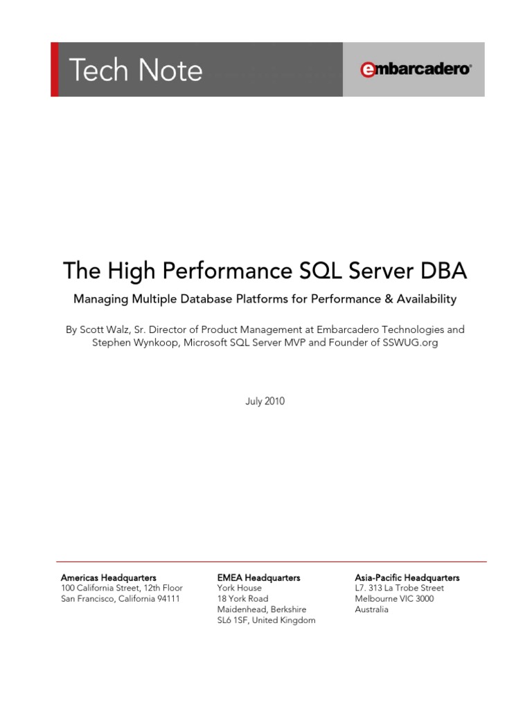 High Performance SQL Server DBA | PDF | Microsoft Sql Server | Database ...