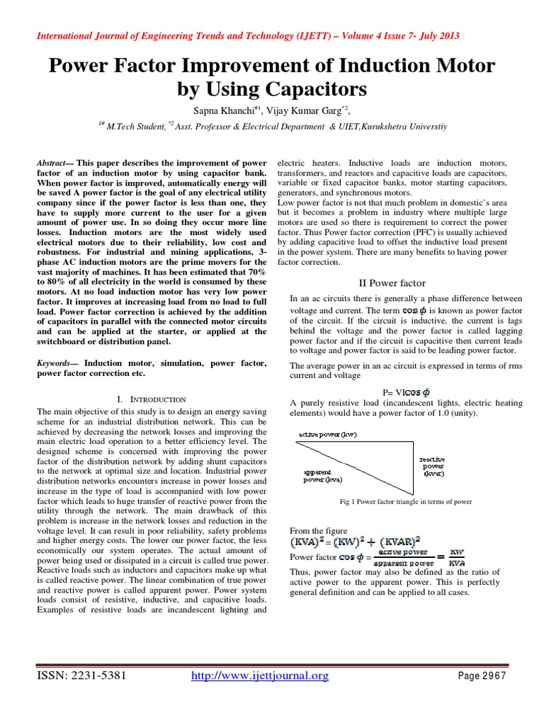 Power Factor Correction in Induction Motors | PDF | Electric Power | Ac ...