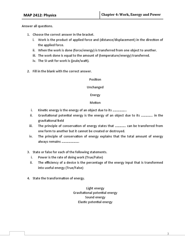 Tutorial Chapter 4 Work Energy And Power Pdf Power Physics