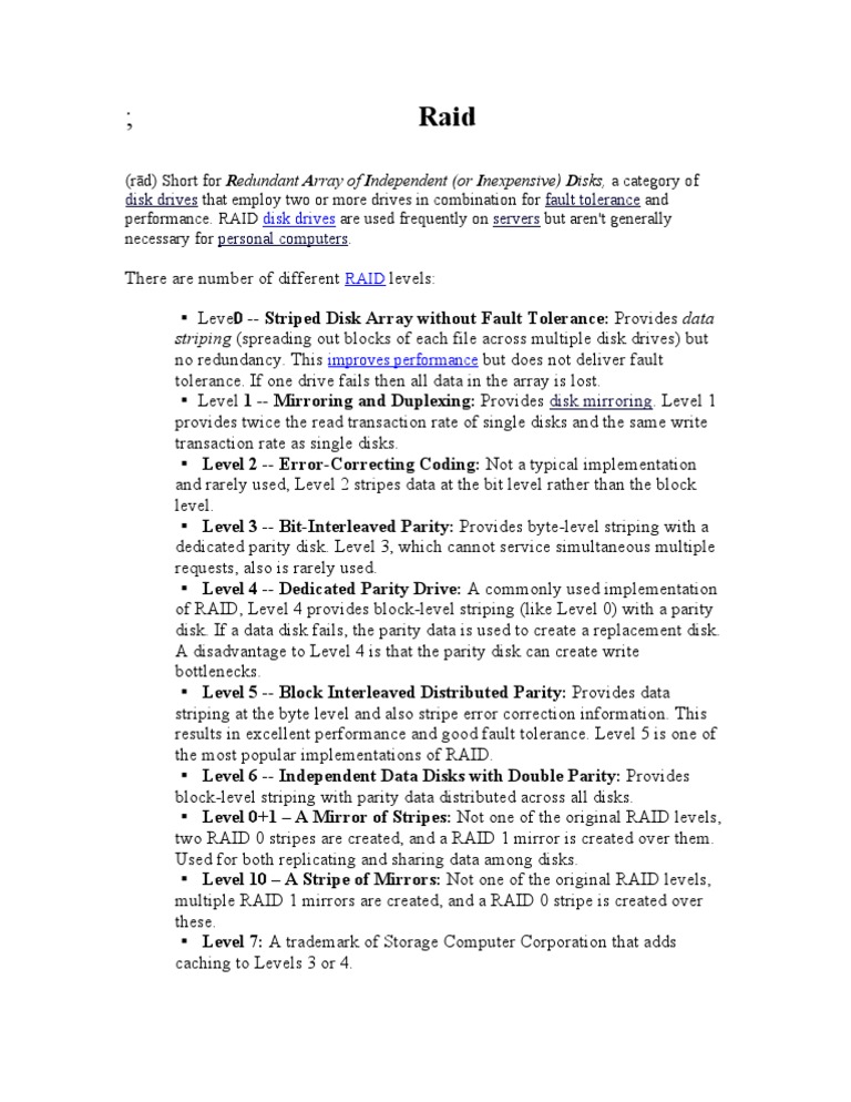 RAID Levels PDF Disk Storage Fault Tolerance