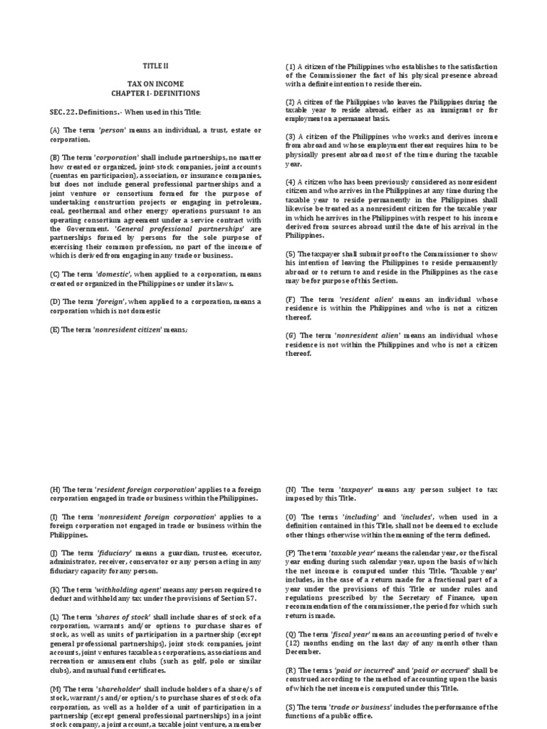 Income Tax Definitions in the Philippines | PDF | Capital Gains Tax ...