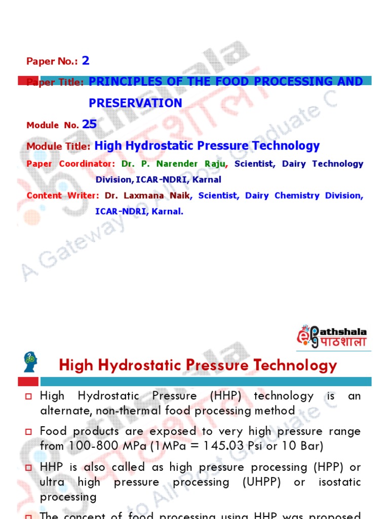 High Hydrostatic Pressure in Food Processing | PDF | Chemical Bond ...