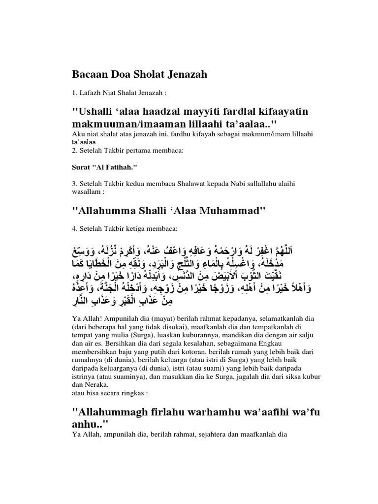 Bacaan Doa Sholat Jenazah