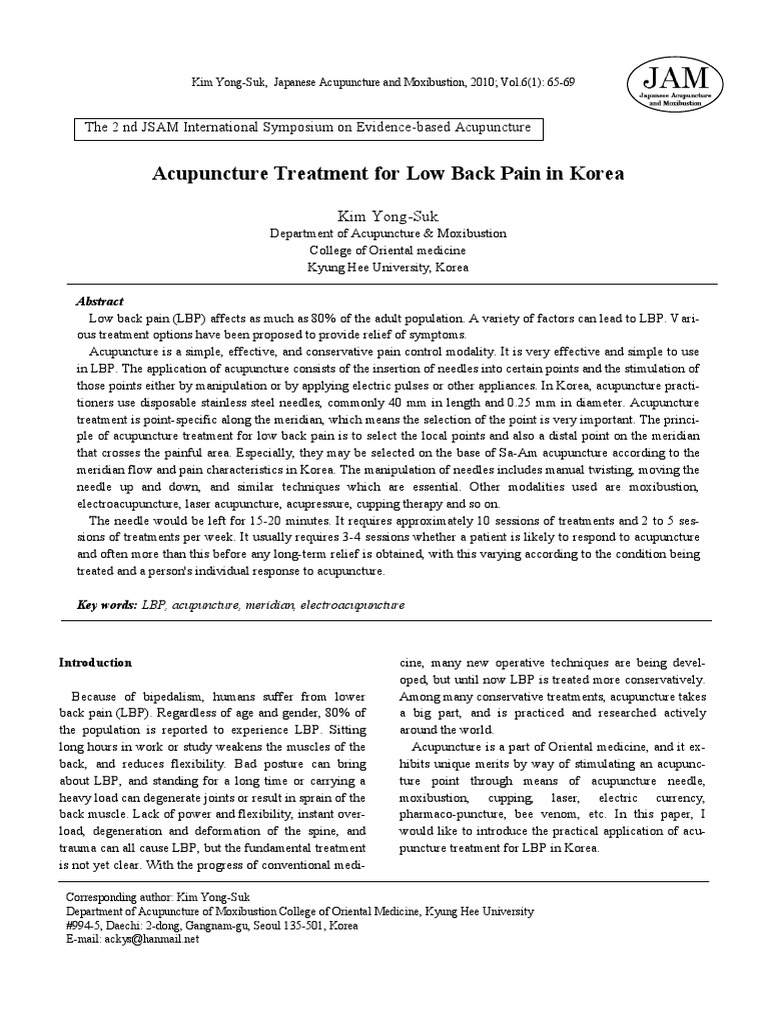 Acupuncture Treatment For Low Back Pain in Korea: The 2 ND JSAM ...