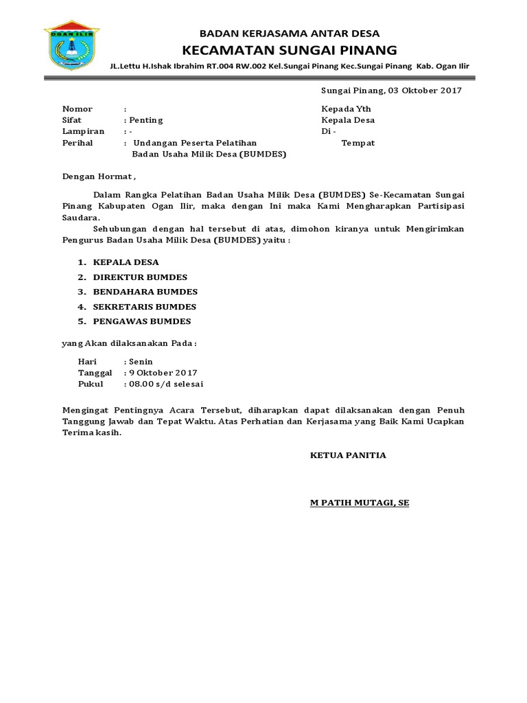 Format Undangan Musrenbang Desa