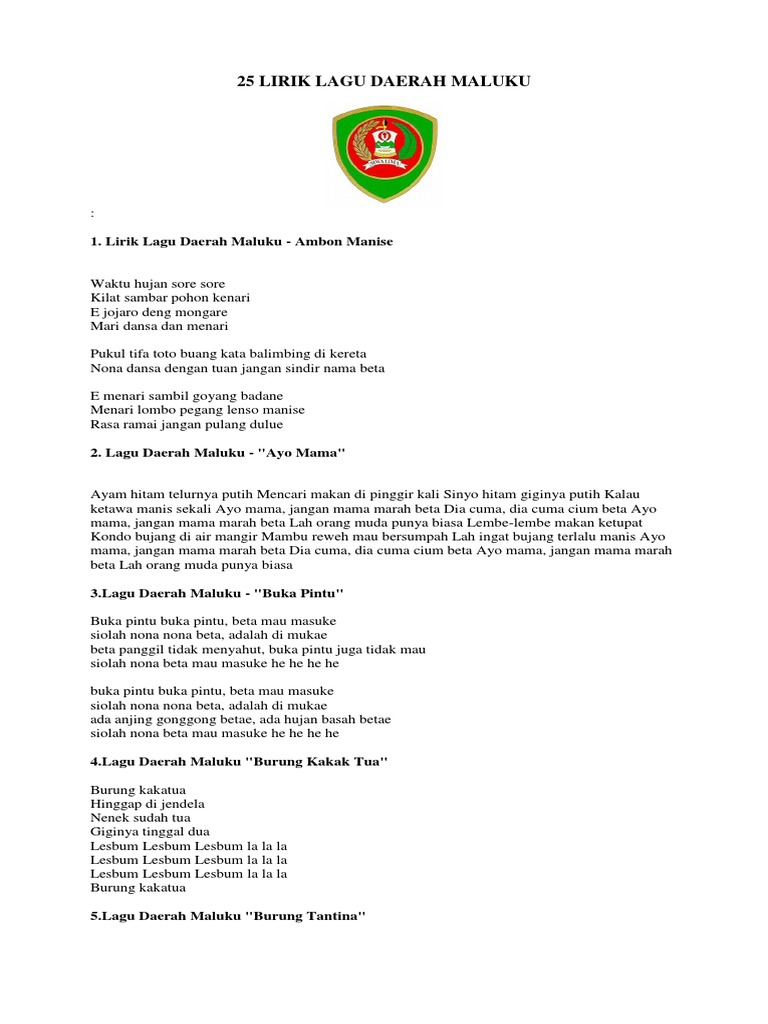 Ilmu Pengetahuan 3 Lirik Lagu Daerah