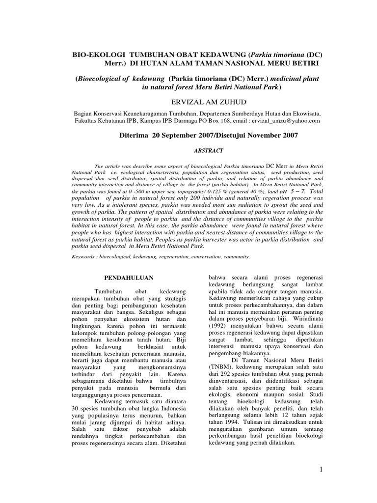 Bio Ekologi Tumbuhan Obat Kedawung Parkia Timoriana Dc