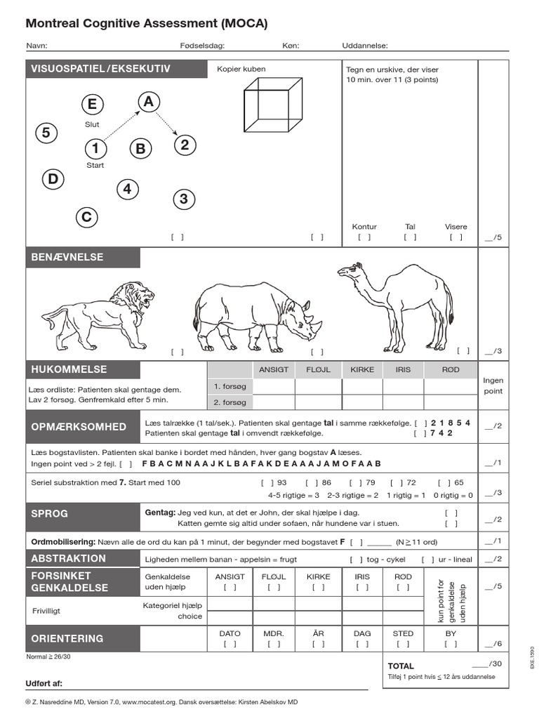 MoCA Test Danish 2010 | PDF