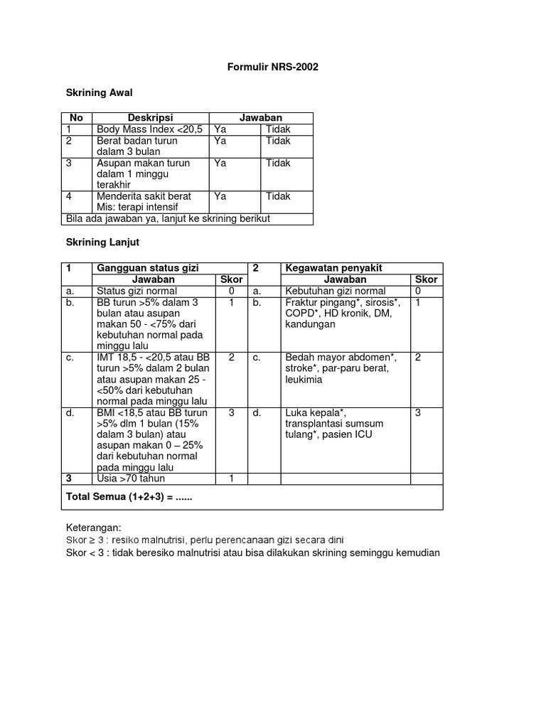 Skrining Gizi NRS-2002 untuk Malnutrisi | PDF