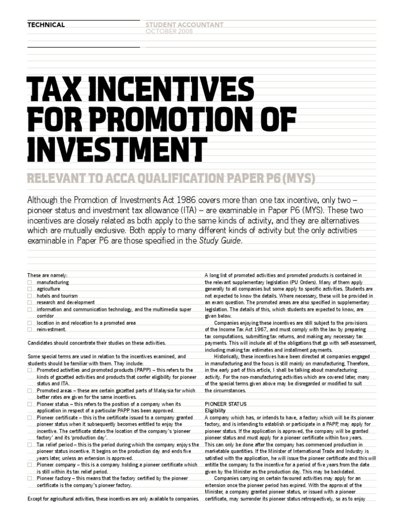 Tax Incentives for ACCA P6 Exam | PDF | Tax Exemption | Expense