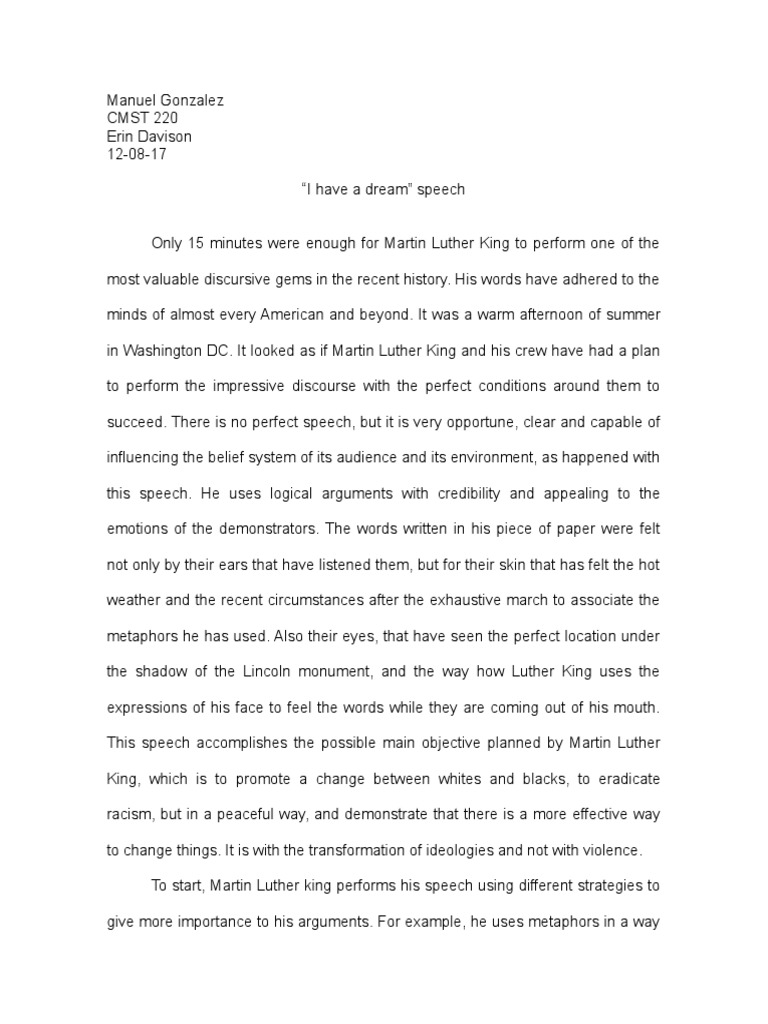 essay on i have a dream speech