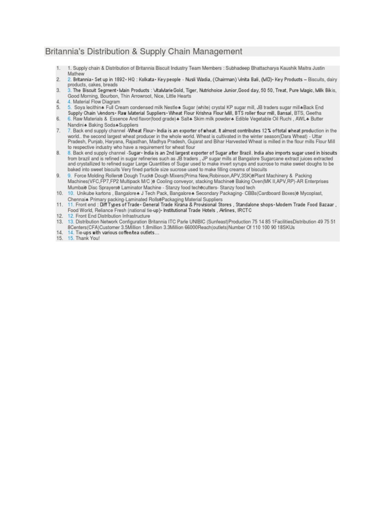 Britannia's Distribution & Supply Chain Management PDF Sugar Diet