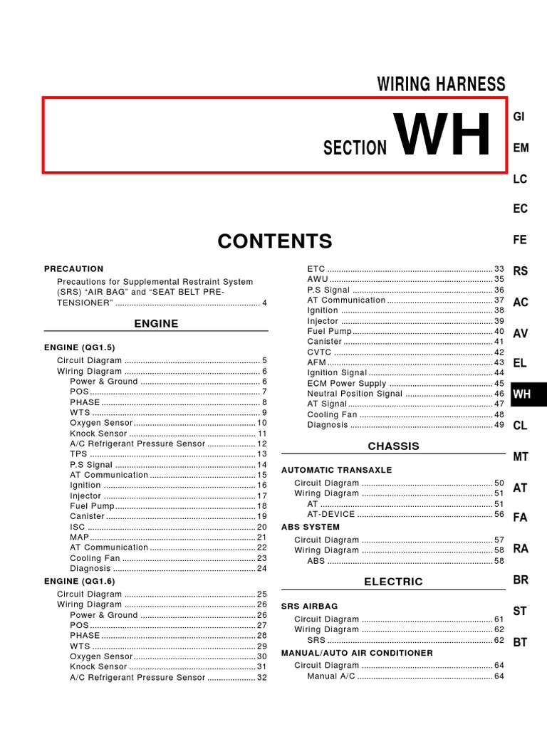 Nissan Qg 1 6 Wiring 116 Pines Seat Belt Airbag