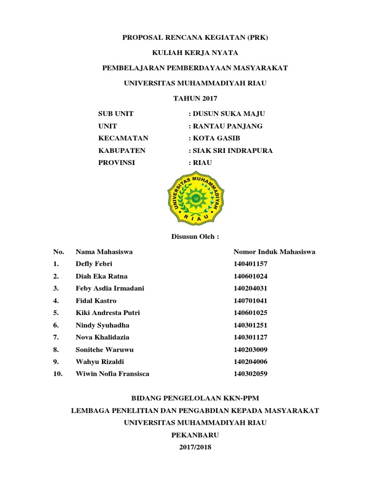 Proposal Kegiatan KKN 2017 UMRI | PDF