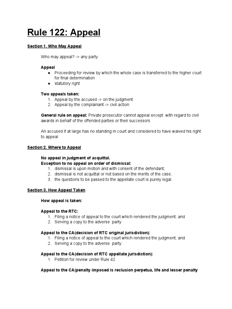 Rule 122 Rules Of Court 2025