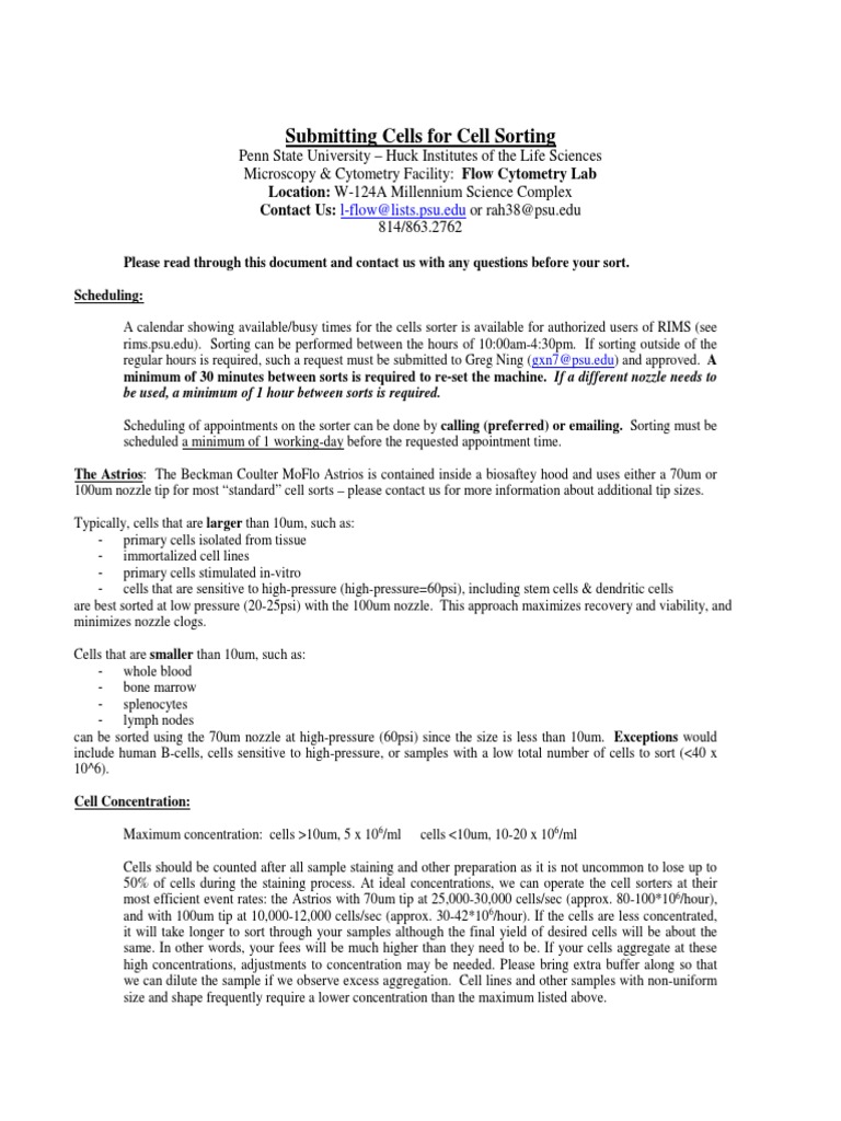 Cell Sorting Submission Guidelines | PDF | Flow Cytometry | Cytometry