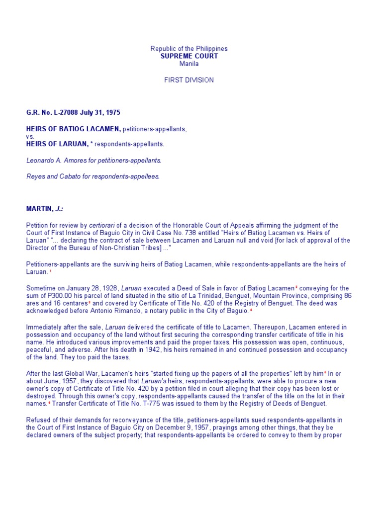 Lacamen Case PDF Laches (Equity) Deed