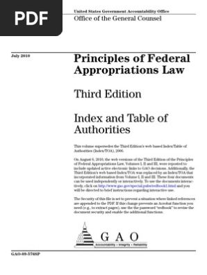 Principles Of Federal Appropriations Law Index And Table - 