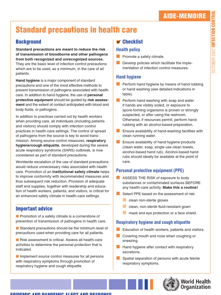 Standard Precautions Hand Washing Hygiene