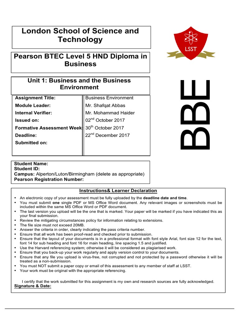 London School of Science and Technology Pearson BTEC Level 5 HND