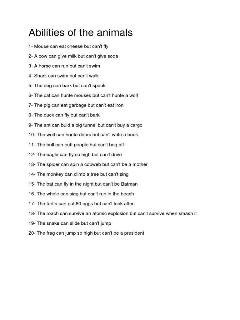 Abilities of The Animals PDF